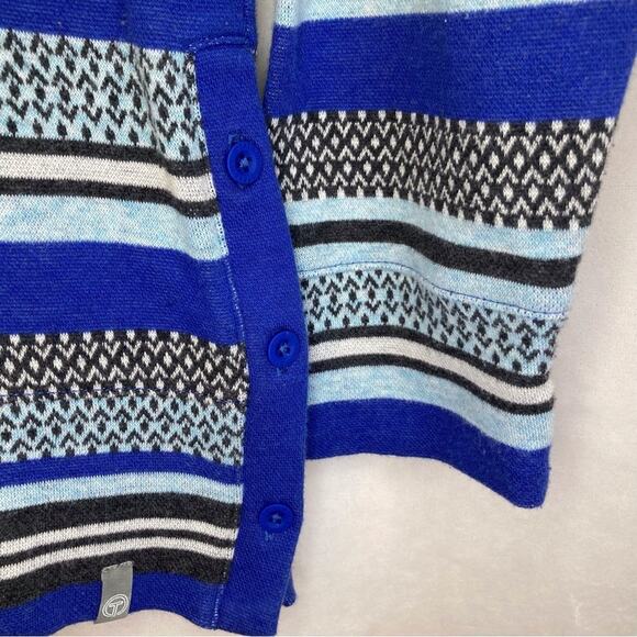 T by Talbots Blue/Gray Striped 100% Cotton Knit Sweater Size M Petite - Picture 5 of 8